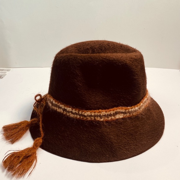 Vintage Brown 100% Rabbit Fedora W Braided Wool Accent Tie By Lord & Taylor - Picture 4 of 14